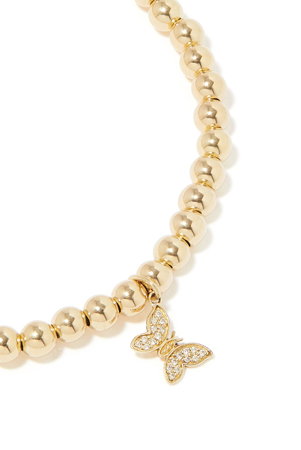 Butterfly Charm Beaded Bracelet, 14k Yellow Gold & Diamonds